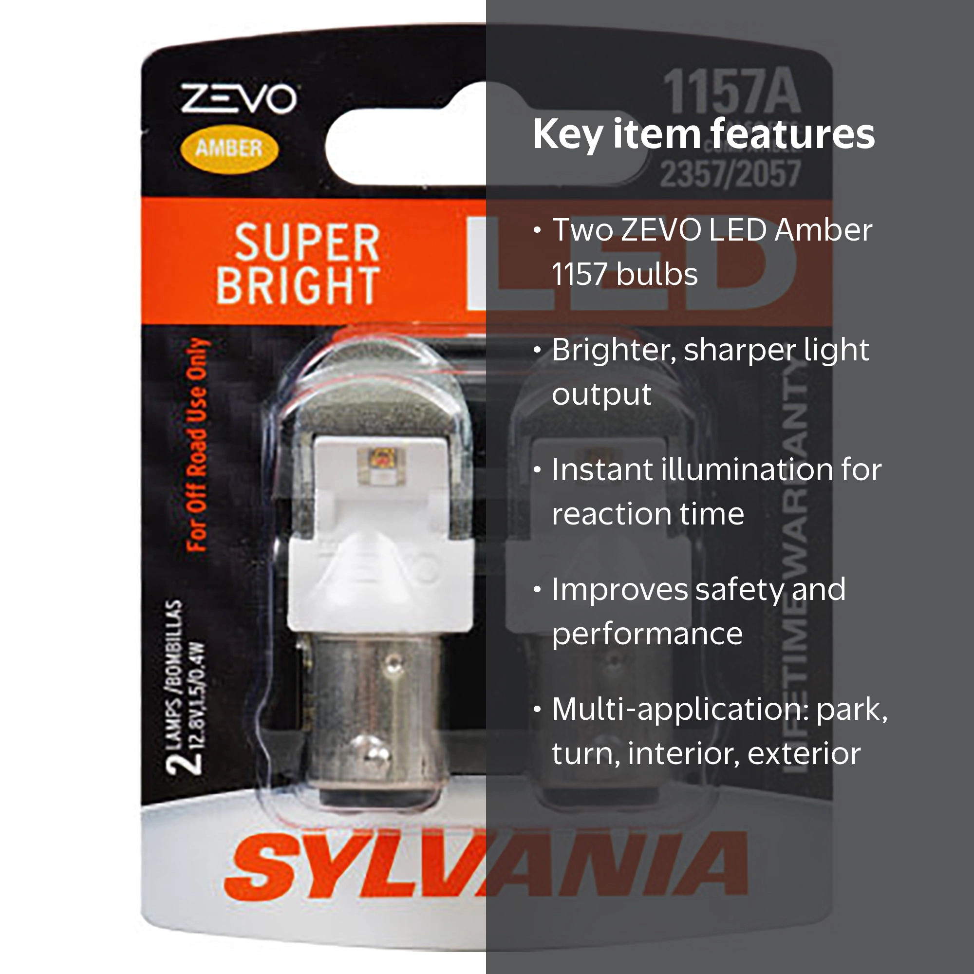Sylvania, 1157 ZEVO LED Amber Bulb, 2 Pack, Bright Turn Lights