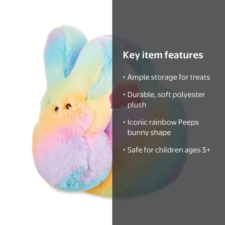 Peeps Easter Plush Toy: 10.5in Rainbow Bunny Basket for Egg Hunt