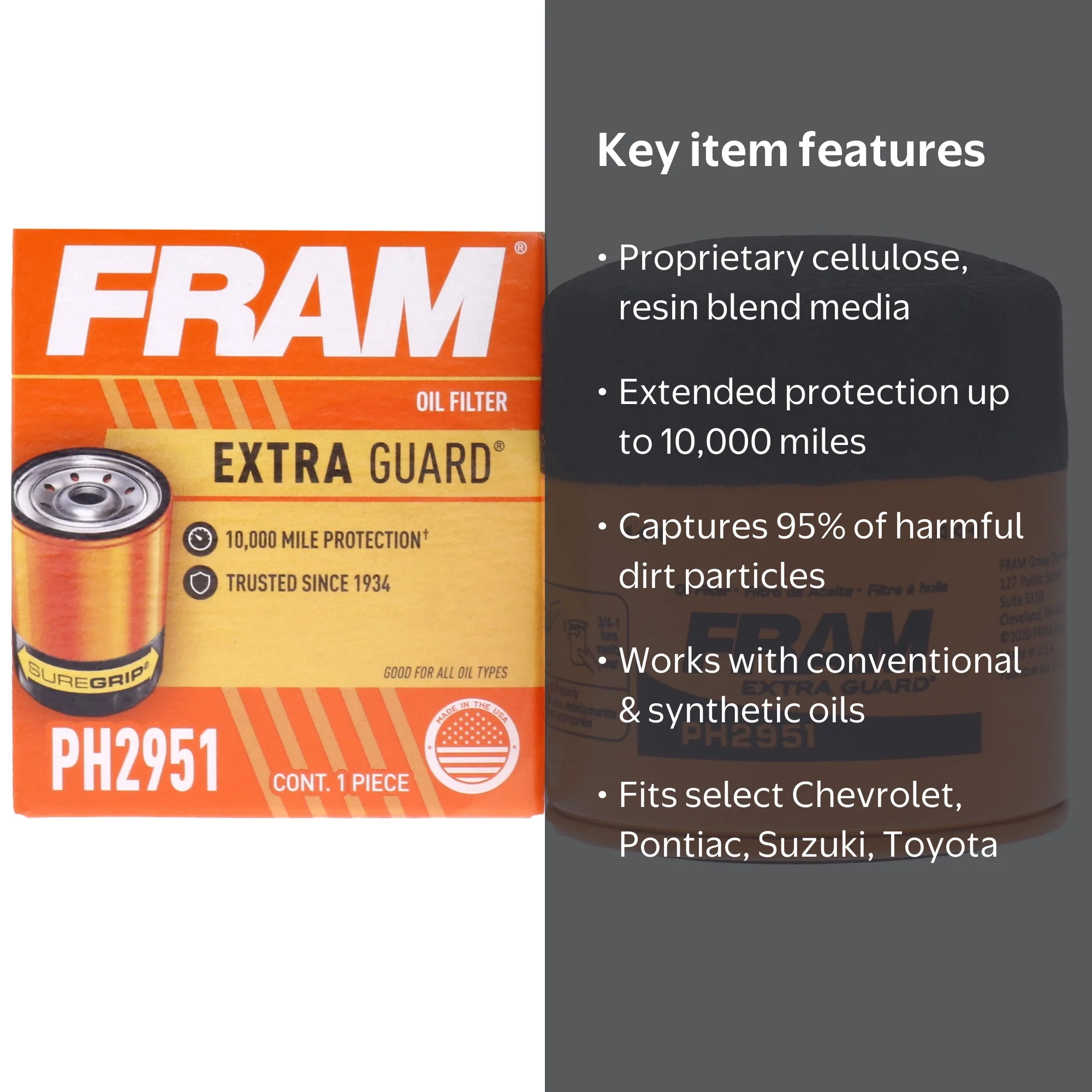 FRAM Extra Guard Oil Filter, PH2951 Fits Select Suzuki Samurai