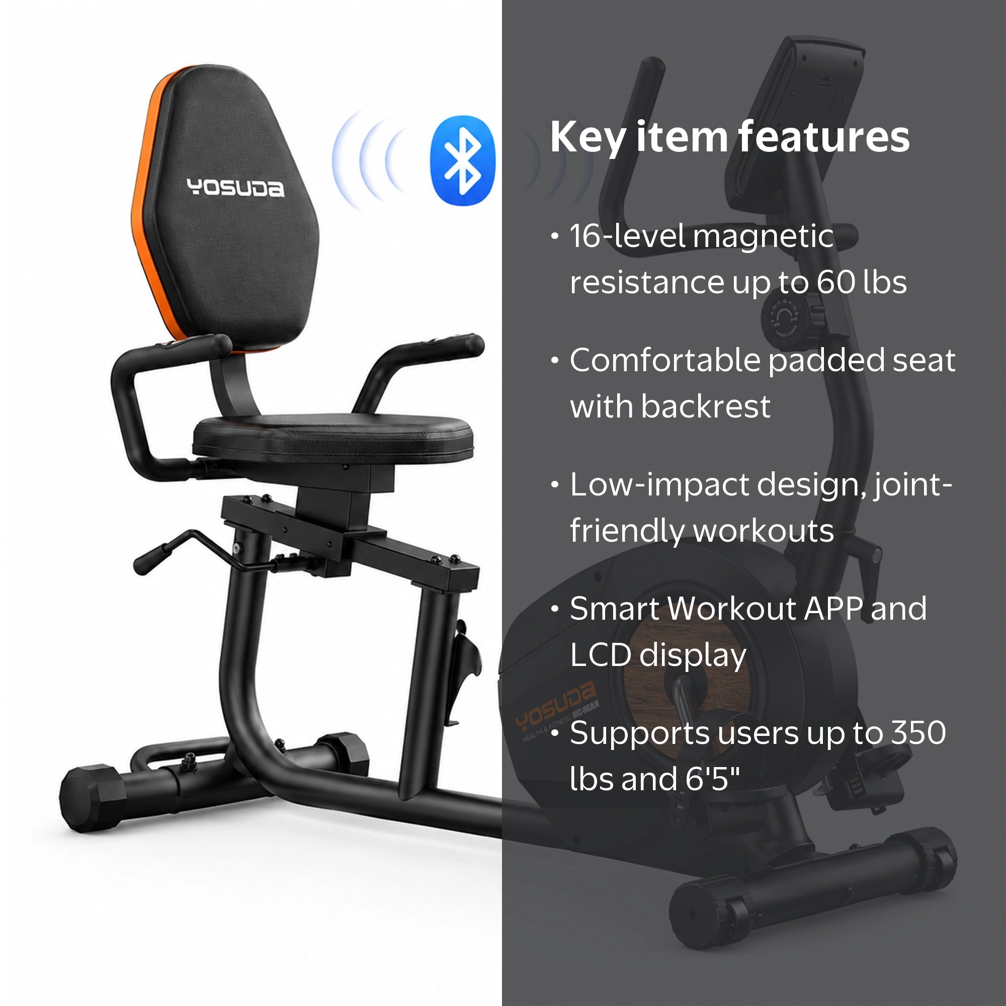 YOSUDA PRO Recumbent Exercise Bike, 350 lbs Capacity, 16-Level