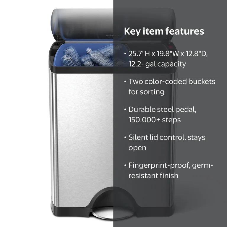 simplehuman 46L Rectangular Dual Compartment Recycling Trash Can