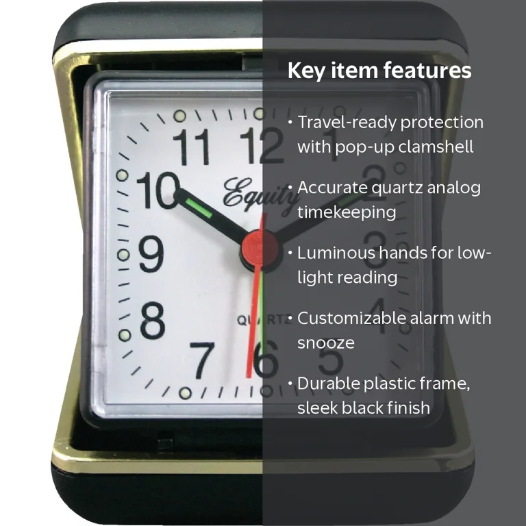 LA Crosse Technology Advance Black Case Quartz Analog Clamshell Travel Alarm Clock