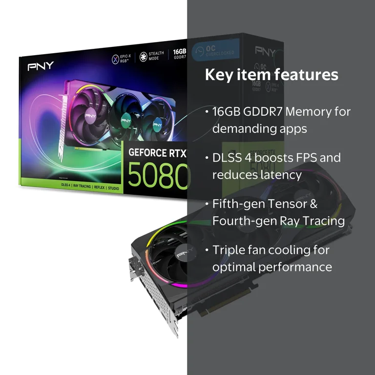 PNY, NVIDIA GeForce RTX‚Ñ¢ 5080 Epic-X‚Ñ¢ ARGB OC Triple Fan, 16GB
