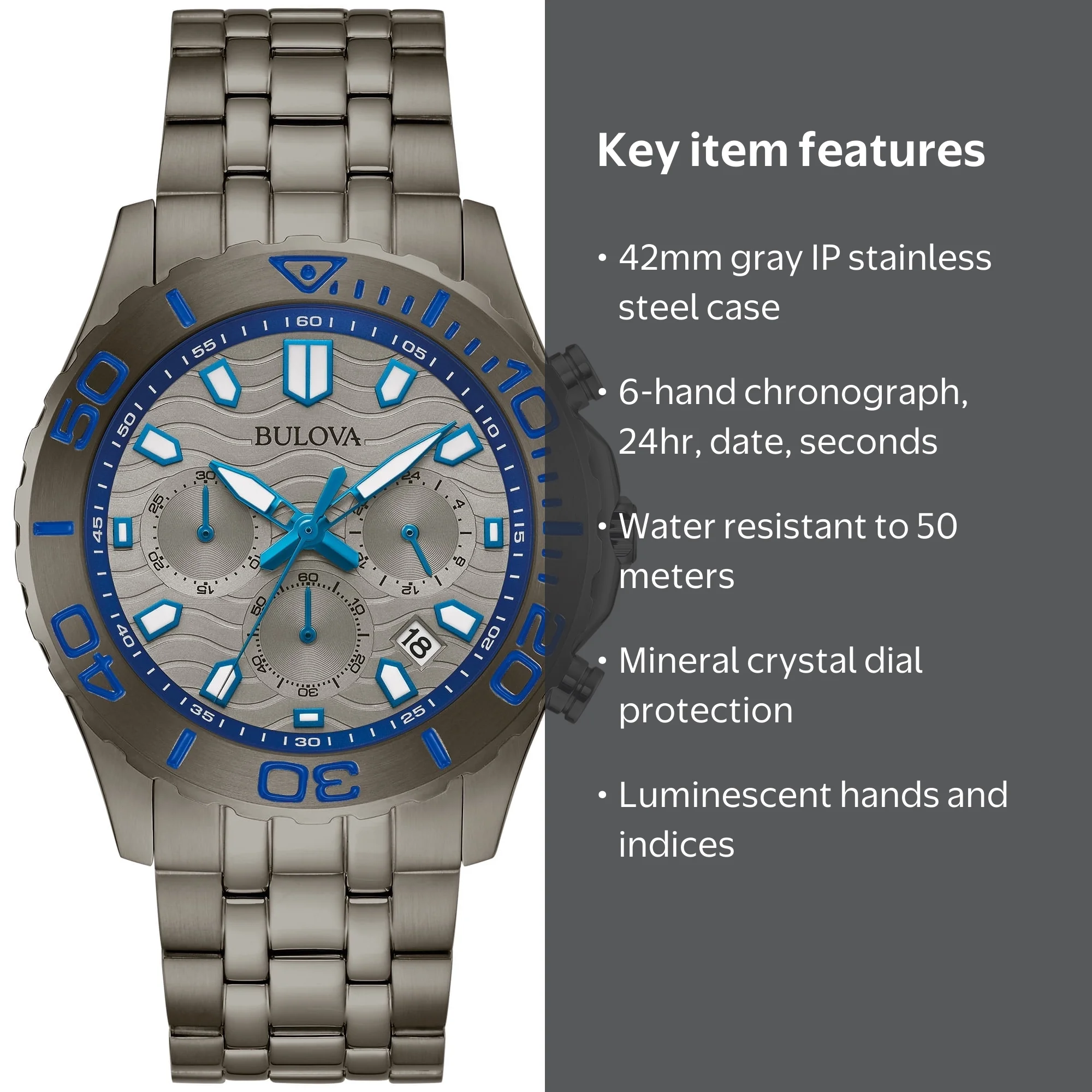 Bulova Men's Gun-Metal IP Stainless Steel Chronograph Watch