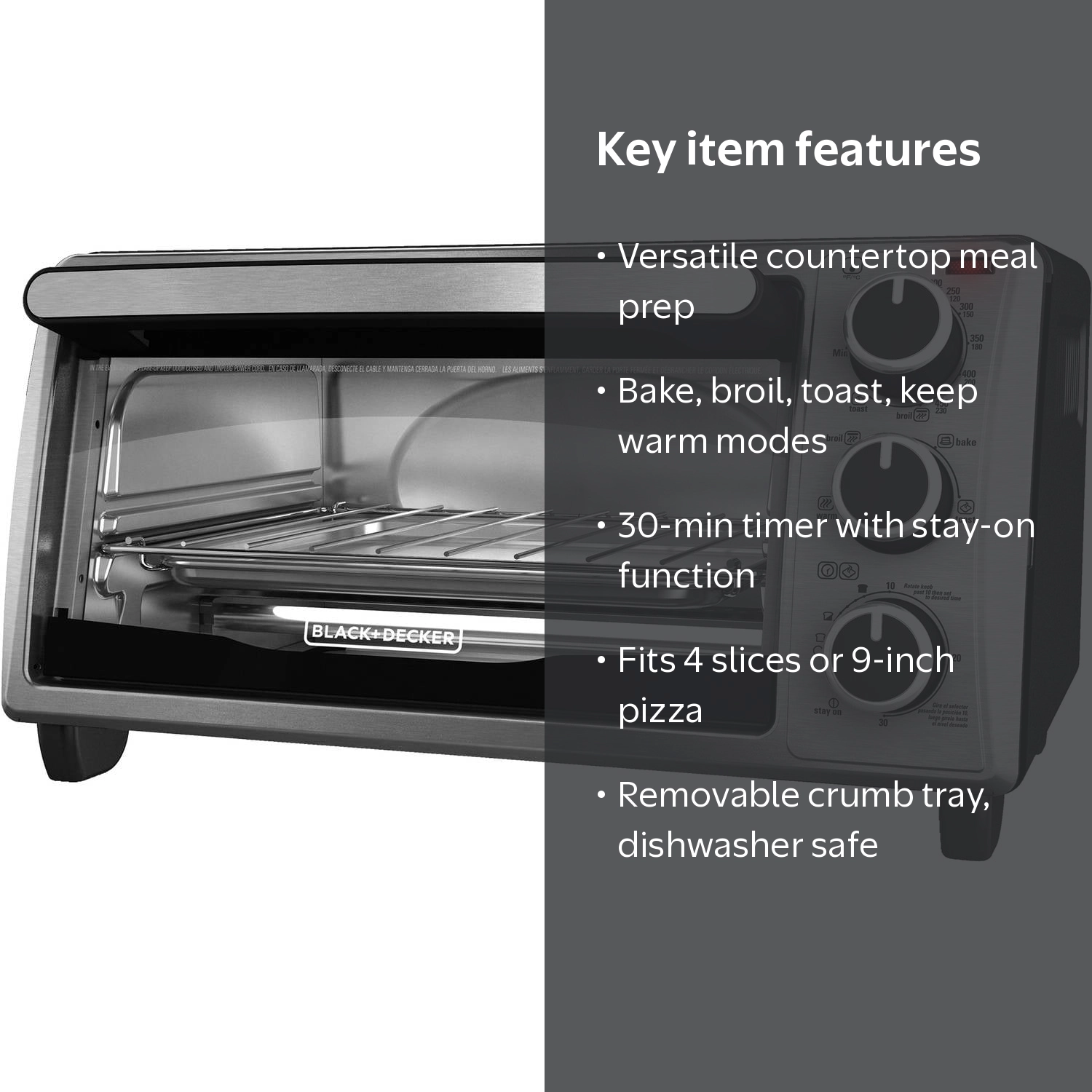 Black & Decker 4-Slice Stainless Steel Toaster Oven with Removable