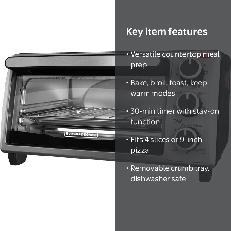 Black & Decker 4-Slice Stainless Steel Toaster Oven with Removable