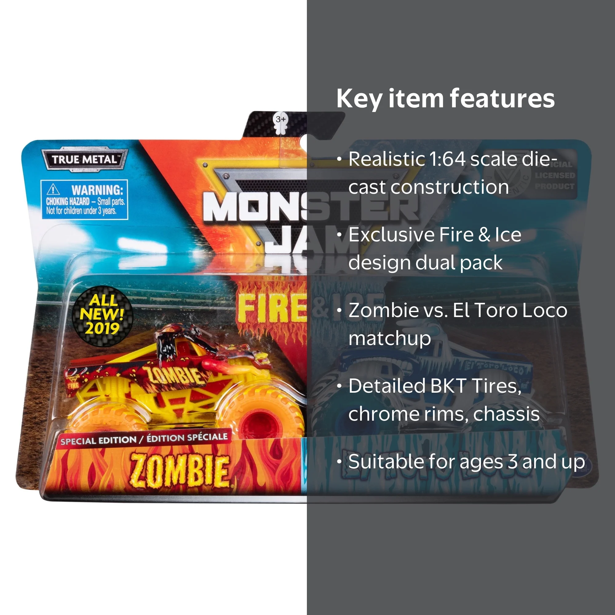 Monster Jam Fire & Ice 2 Pack Zombie Vs. El Toro Loco 1:64 Die