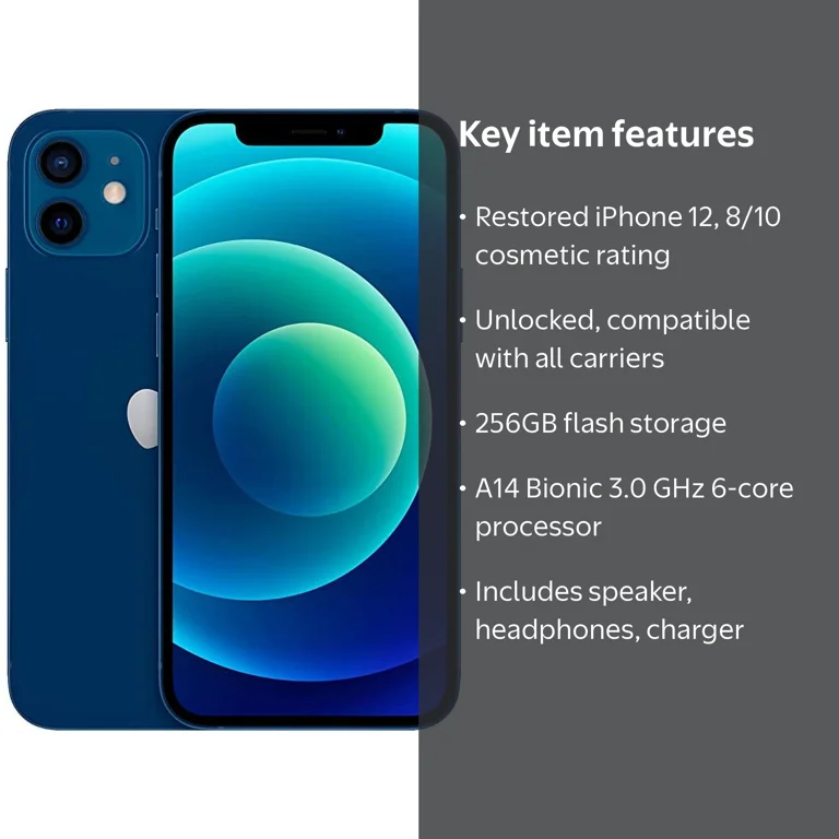 Restored Apple iPhone 12 - Carrier Unlocked - 256GB Blue