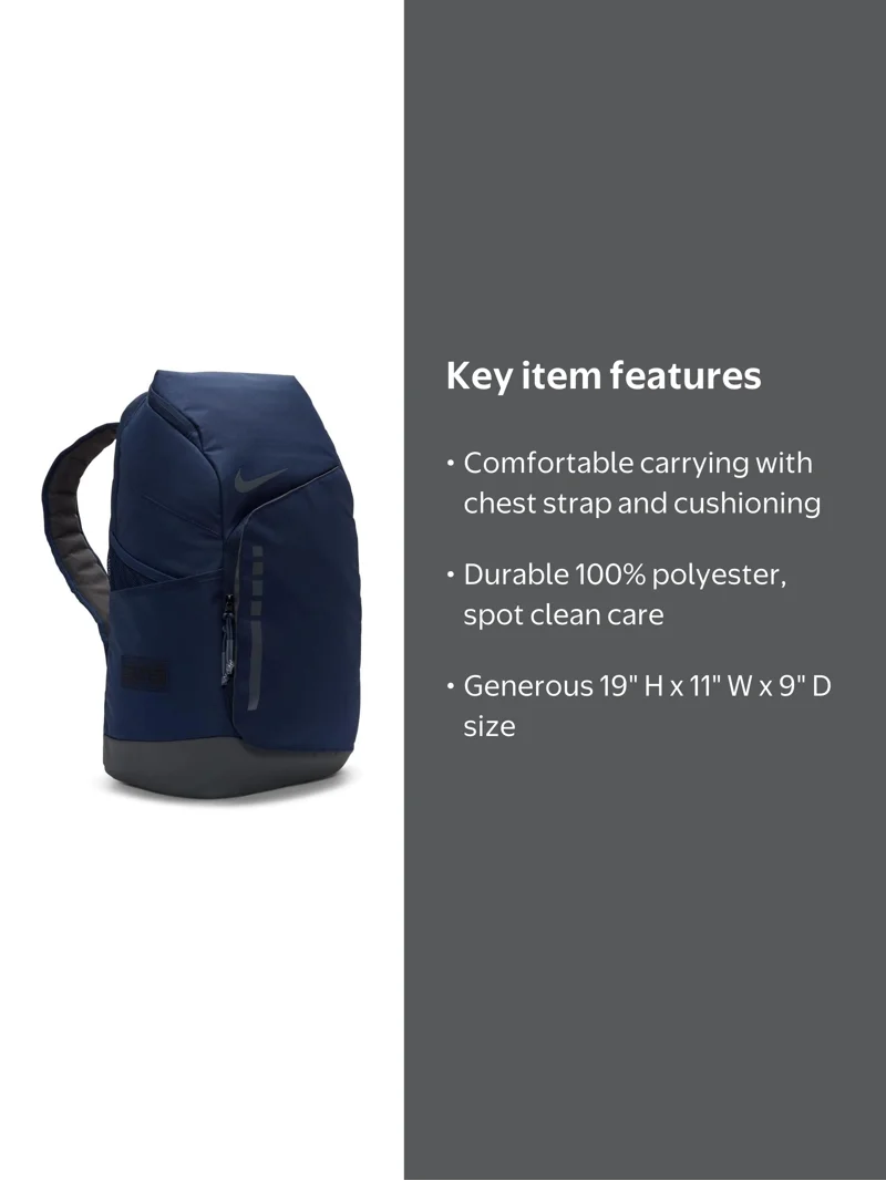 Nike, Hoops Elite Backpack, One Size, Navy, Plenty of Storage
