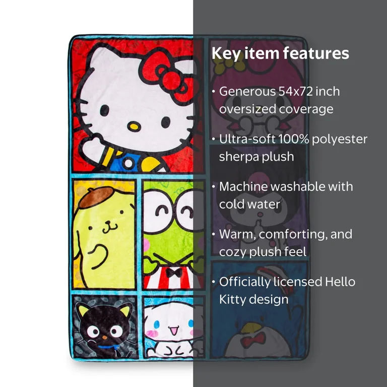 Sanrio Hello Kitty Oversized Sherpa Fleece Throw Blanket, 54 x 72