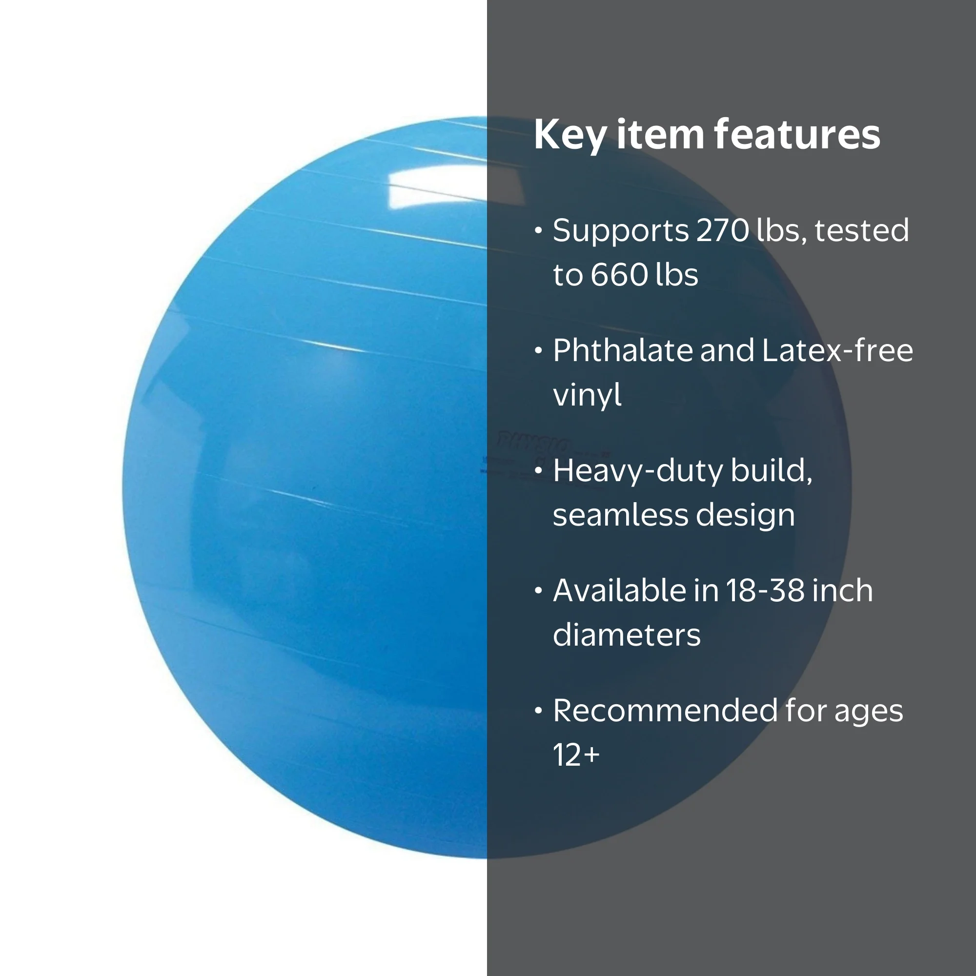 Gymnic PHYSIO GYMNIC 95, Blue Exercise Ball, 38 Inch Diameter