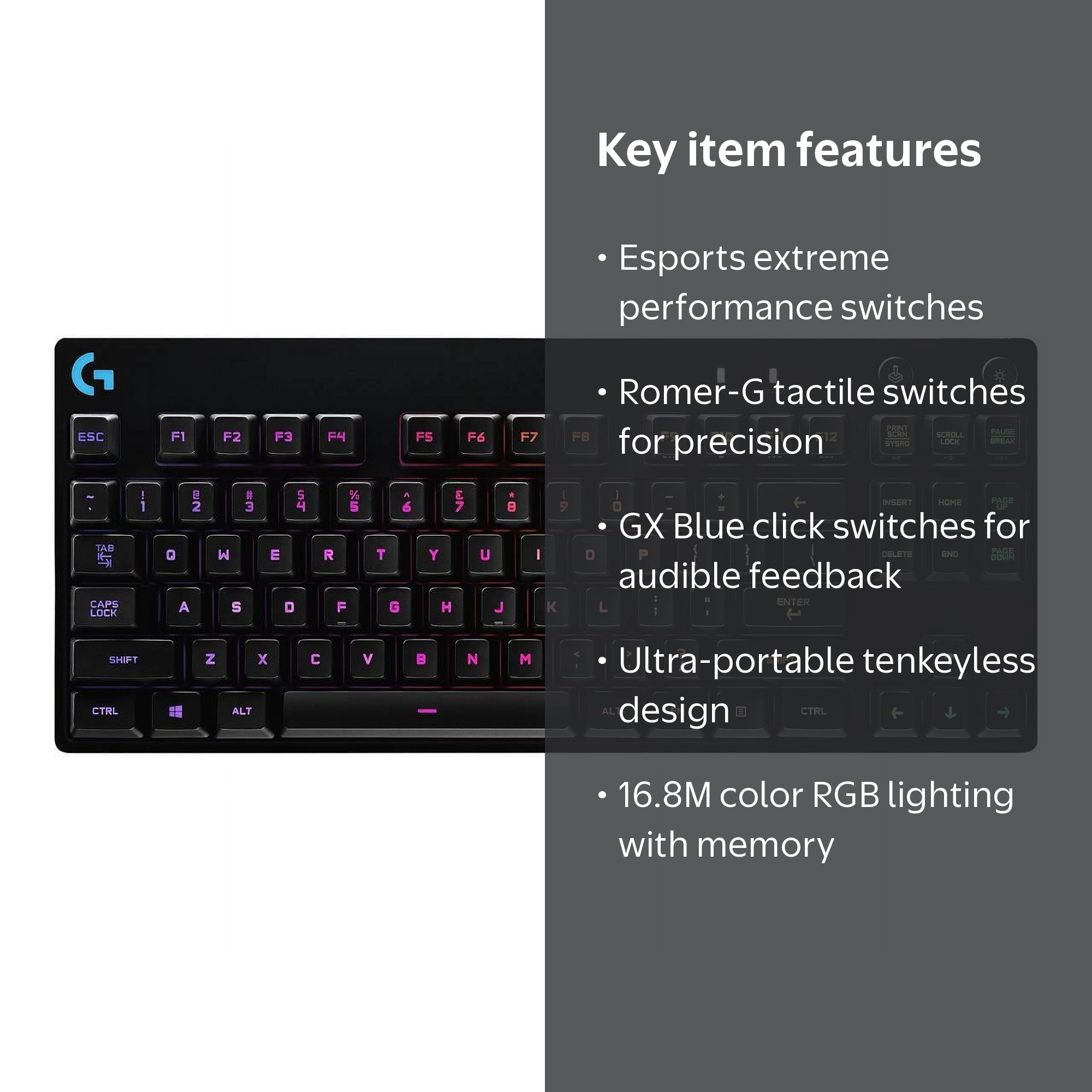 Logitech G PRO Gaming Keyboard, Tenkeyless, Detachable USB