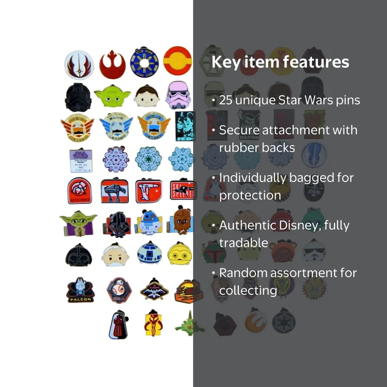 Star Wars Themed 25 Assorted Disney Park Trading Pins Starter Set
