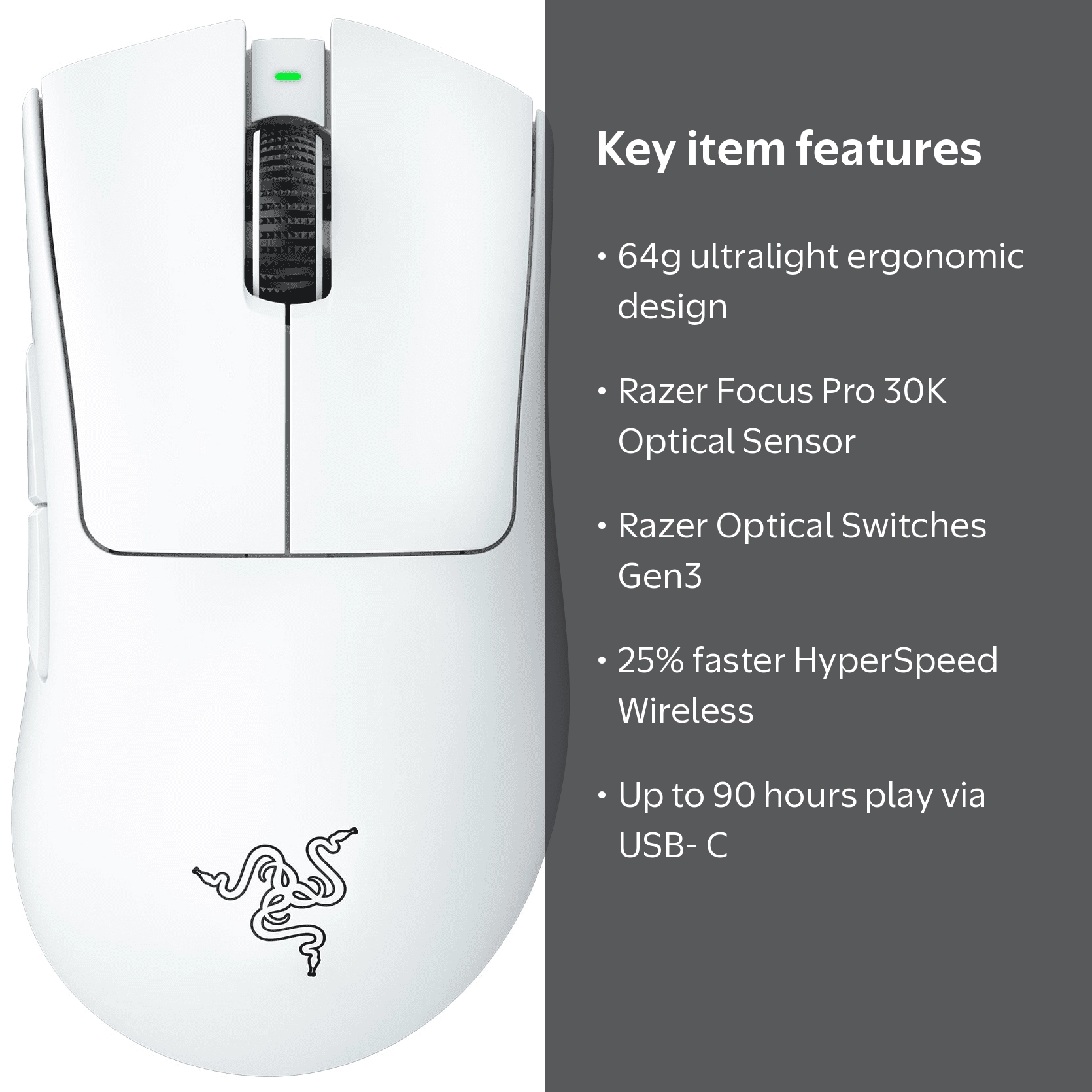 Razer, Esports Wireless Gaming Mouse, DeathAdder V3 Pro, White
