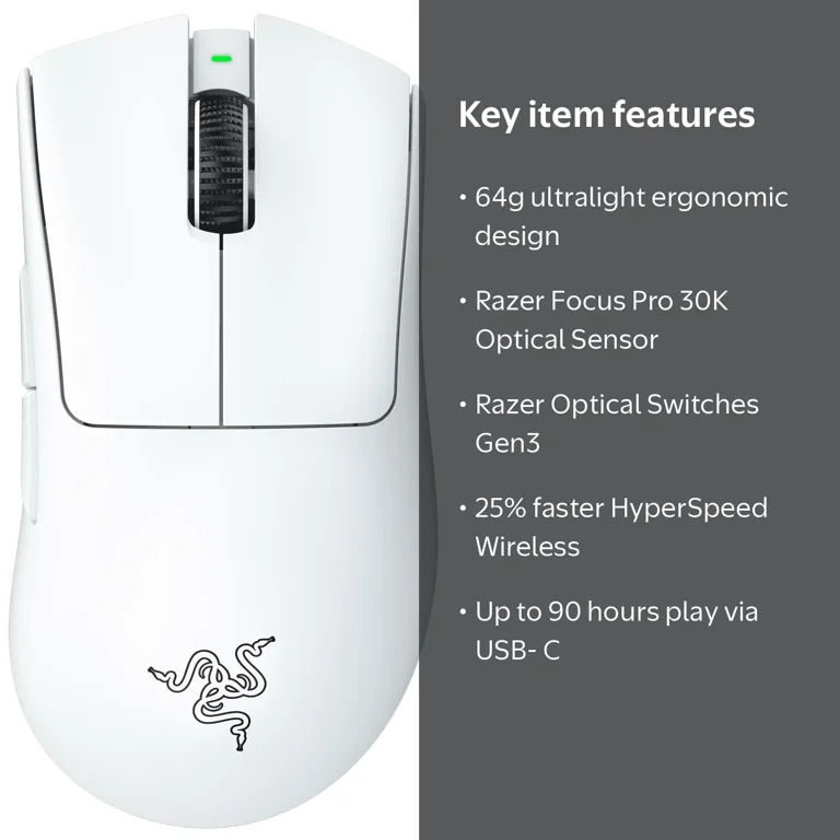 Razer, Esports Wireless Gaming Mouse, DeathAdder V3 Pro, White