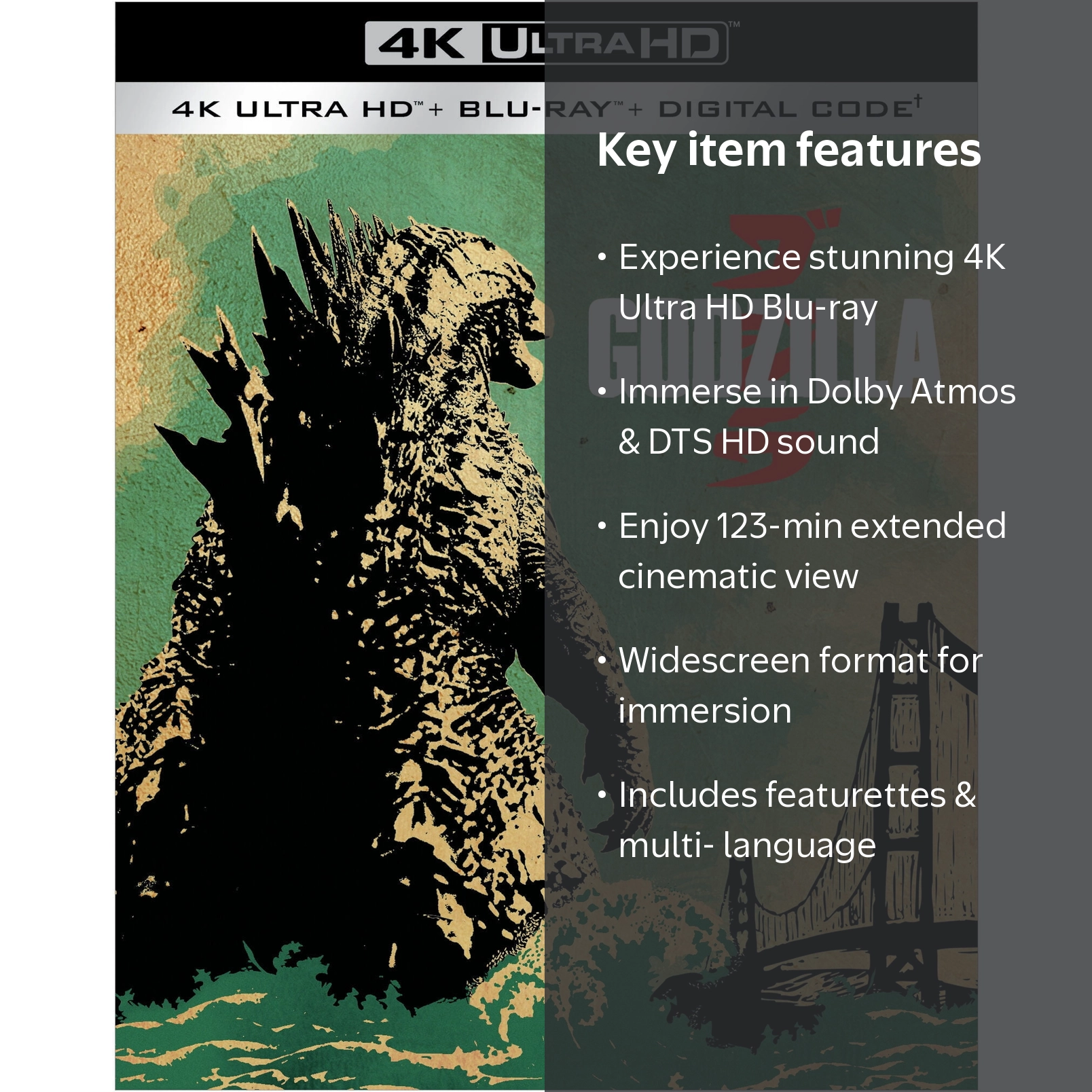 GODZILLA[2014] 4K Ultra HD Blu-ray 新品 2 SDS, Godzilla 4K Ultra HD Blu-ray, Includes Digital Movie