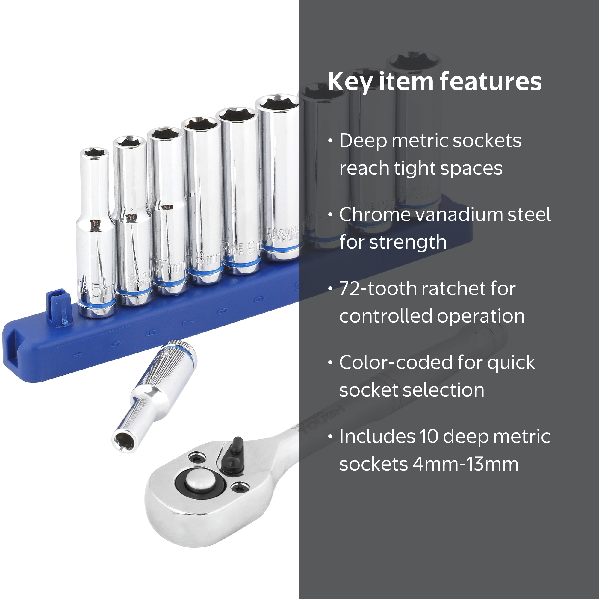 Hyper Tough 12-Piece 1/4 in Drive Ratchet and Deep Metric Socket