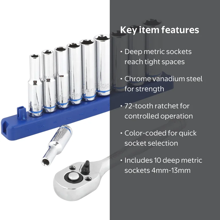 Hyper Tough 12-Piece 1/4 in Drive Ratchet and Deep Metric Socket