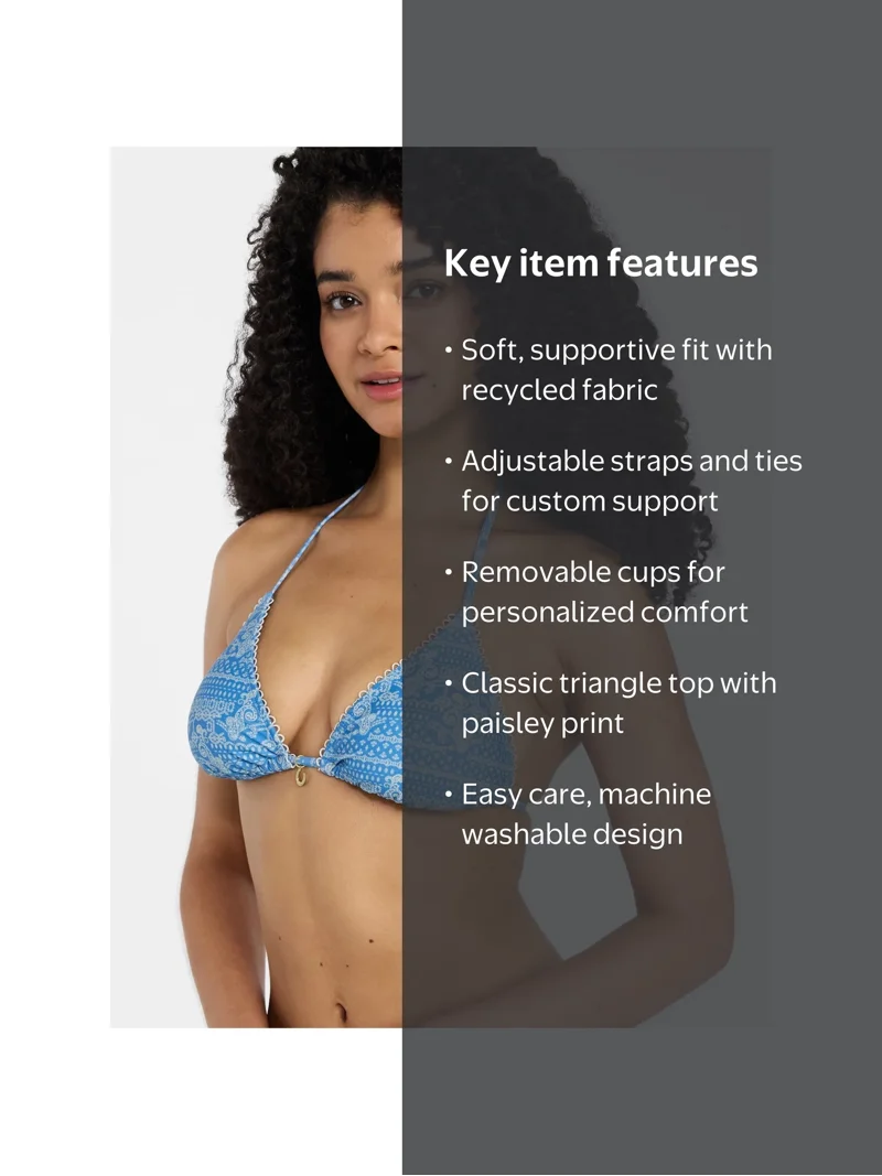 No Boundaries Paisley Triangle Bikini Top, Women's XXS-XXL