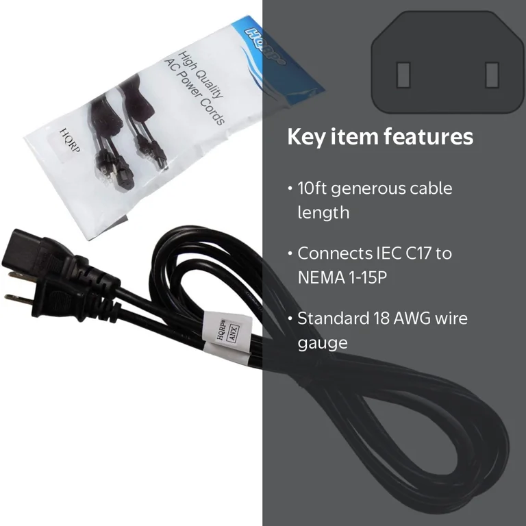 HQRP 10ft AC Power Cord for Sony KDL-46XBR6 KDL-46z5100 KDL