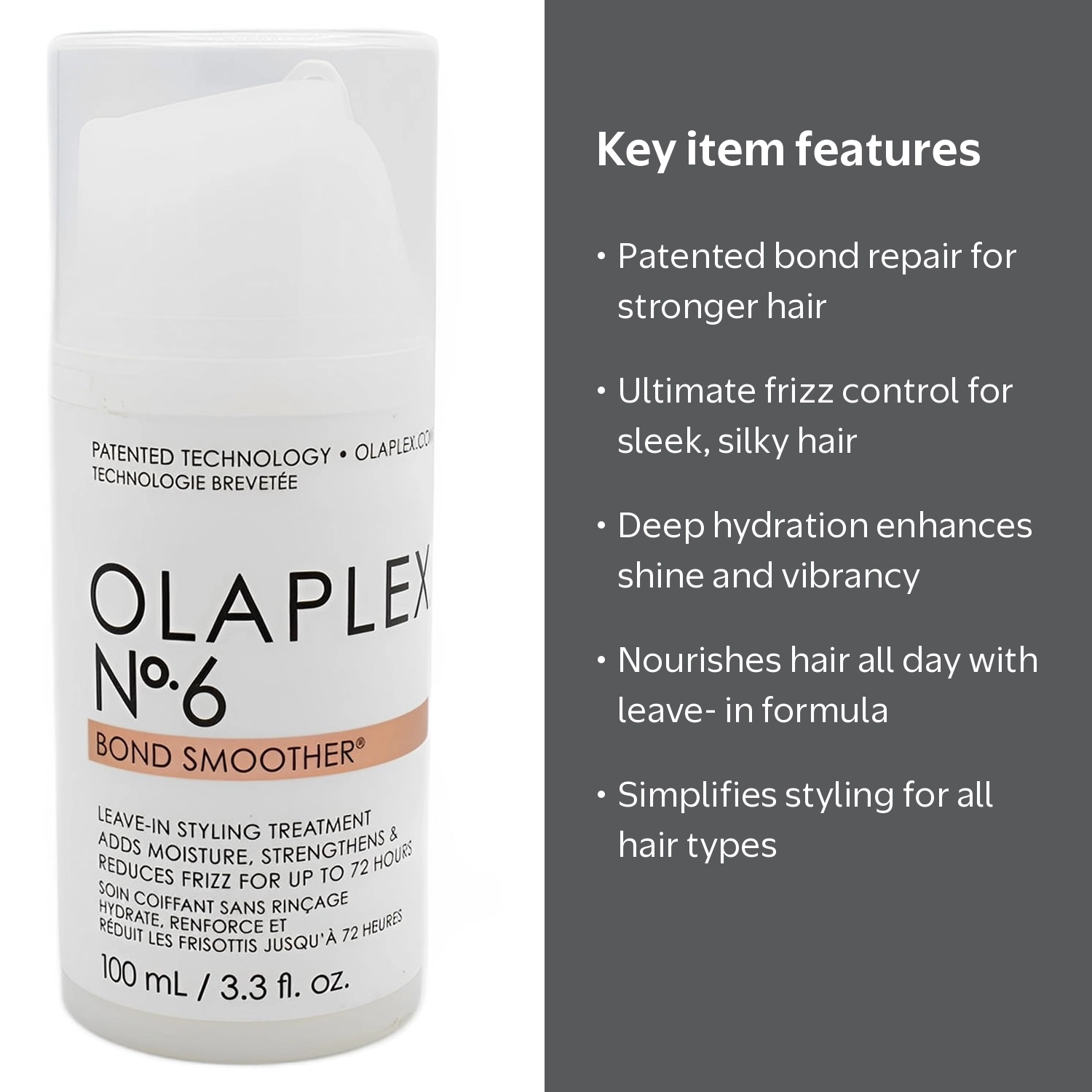 Olaplex Bond Smoother Leave-In Styling Treatment 3.3 oz for Frizz