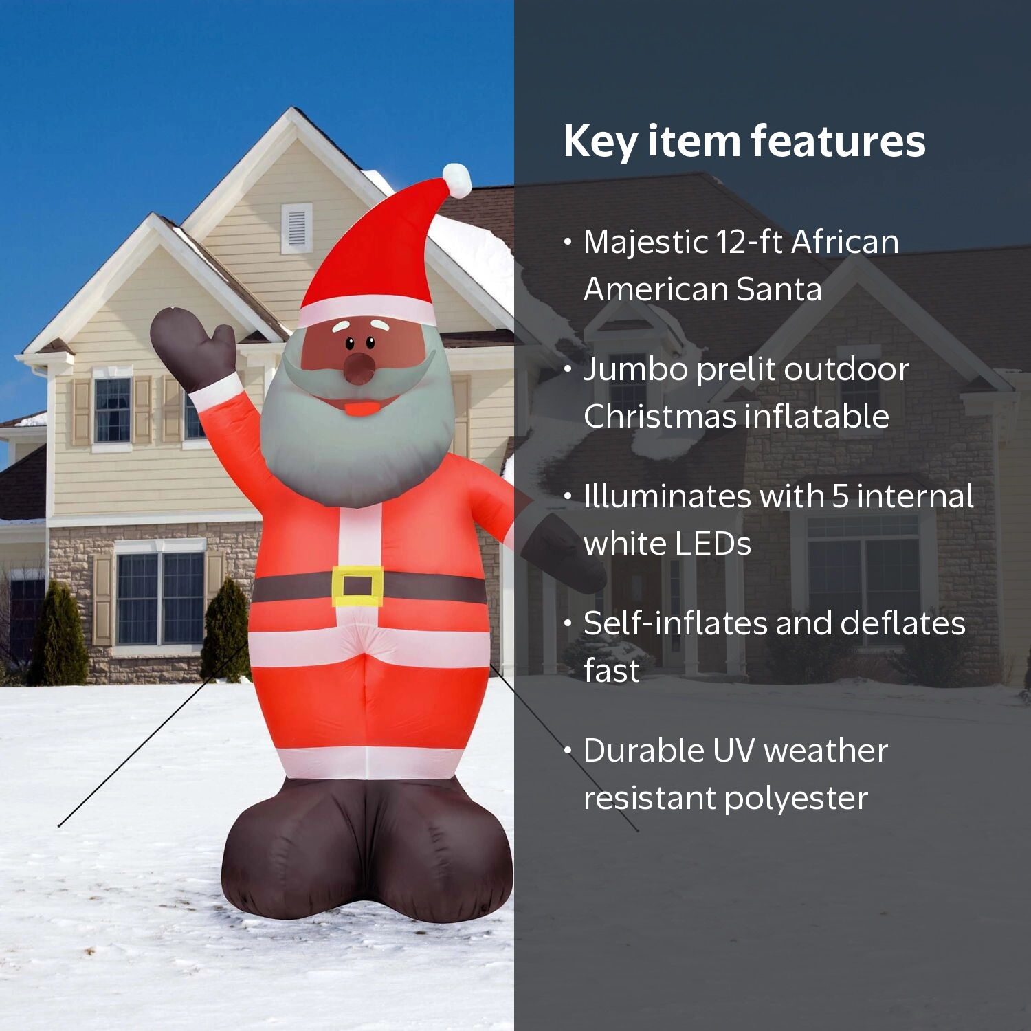 Fraser Hill Farm 12-Ft. Tall African American Santa Claus, Outdoor