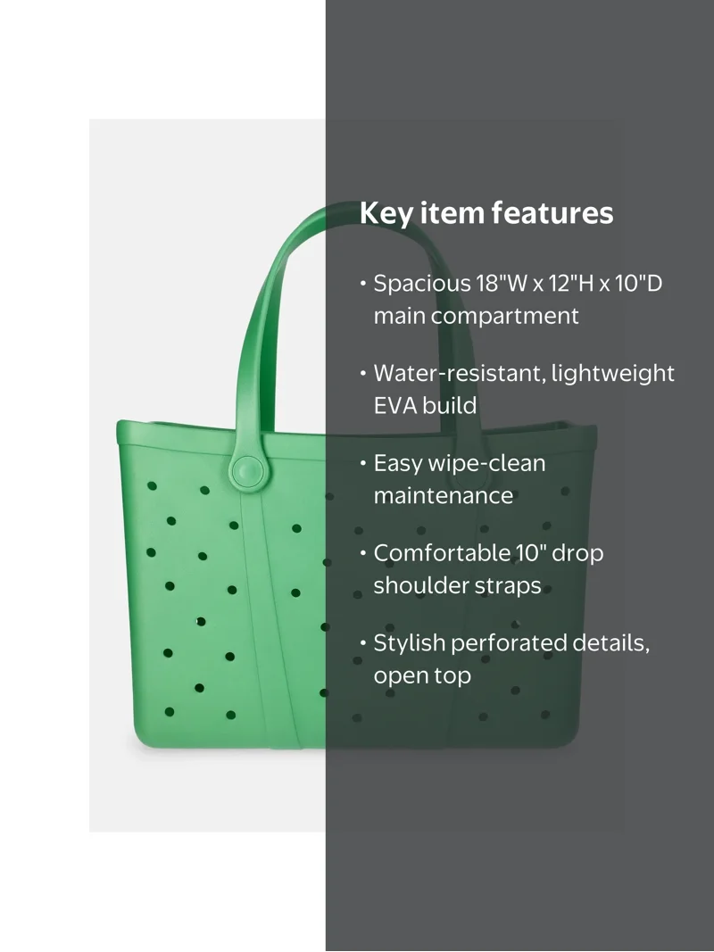 Time and Tru Women's Waterproof EVA Beach Tote Bag, Green