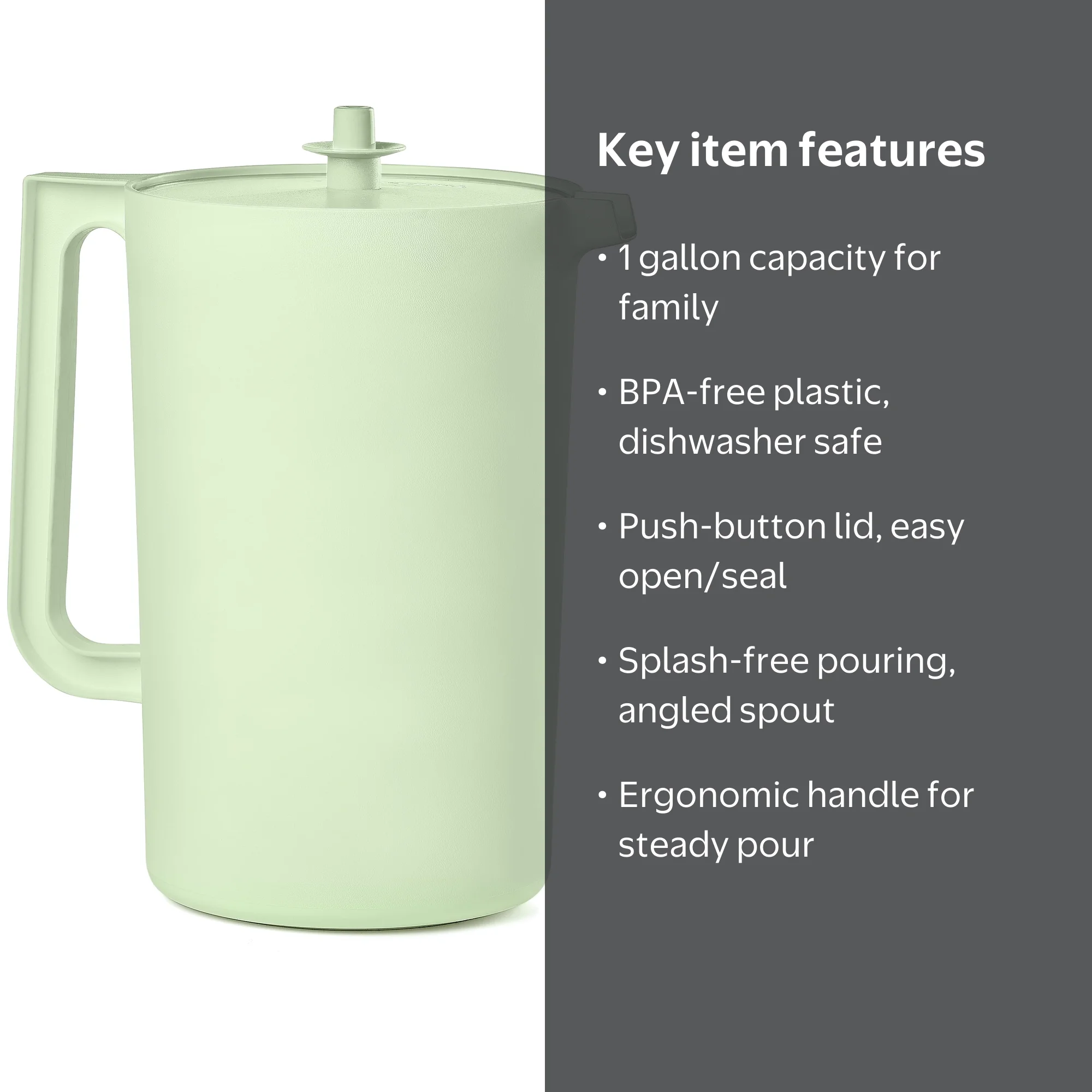 Tupperware Heritage 1 Gallon Plastic Pitcher with Lid, Mint Green