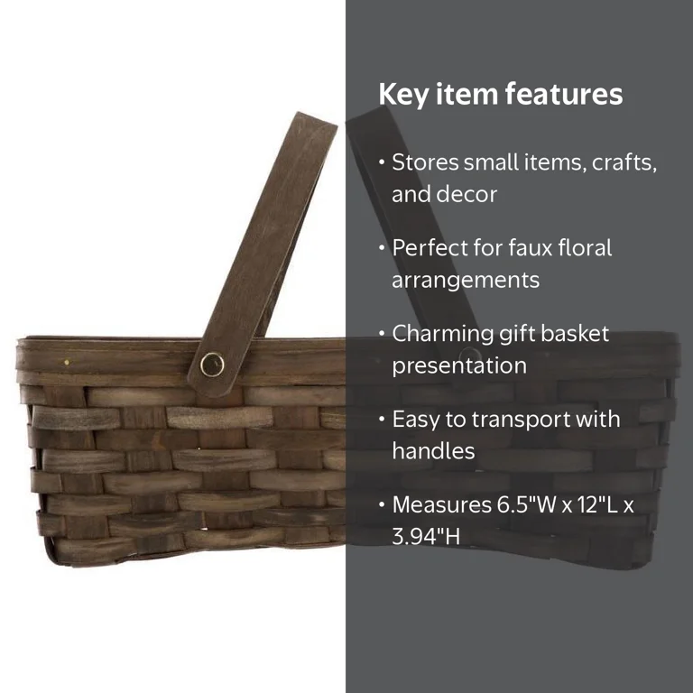 Mainstays Woodchip Storage Basket with Handles, Dark Brown, 6.5
