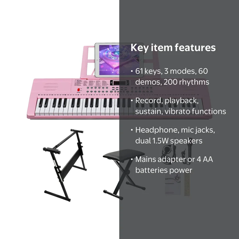 Ktaxon, 61 Keys Keyboard Piano, Pink, Z-Type Stand - Walmart.com
