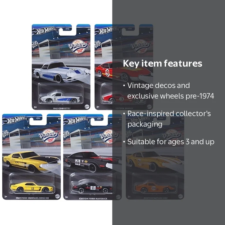 2024 Hot Wheels Vintage Racing Club Set of 5 Cars, 1:64 Diecast