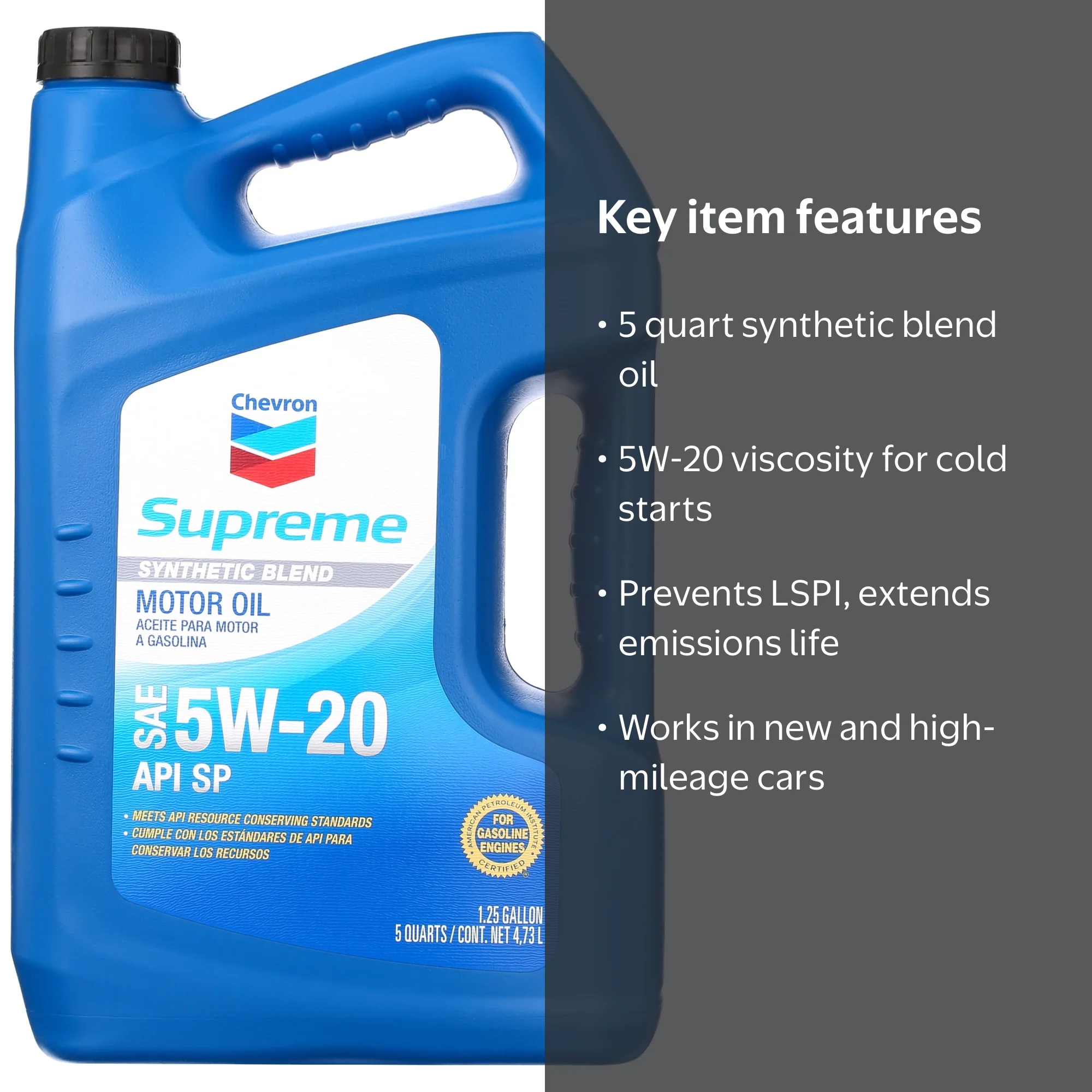 Chevron Supreme Synthetic Blend Motor Oil 5W-20, 5 Quart - Walmart.com