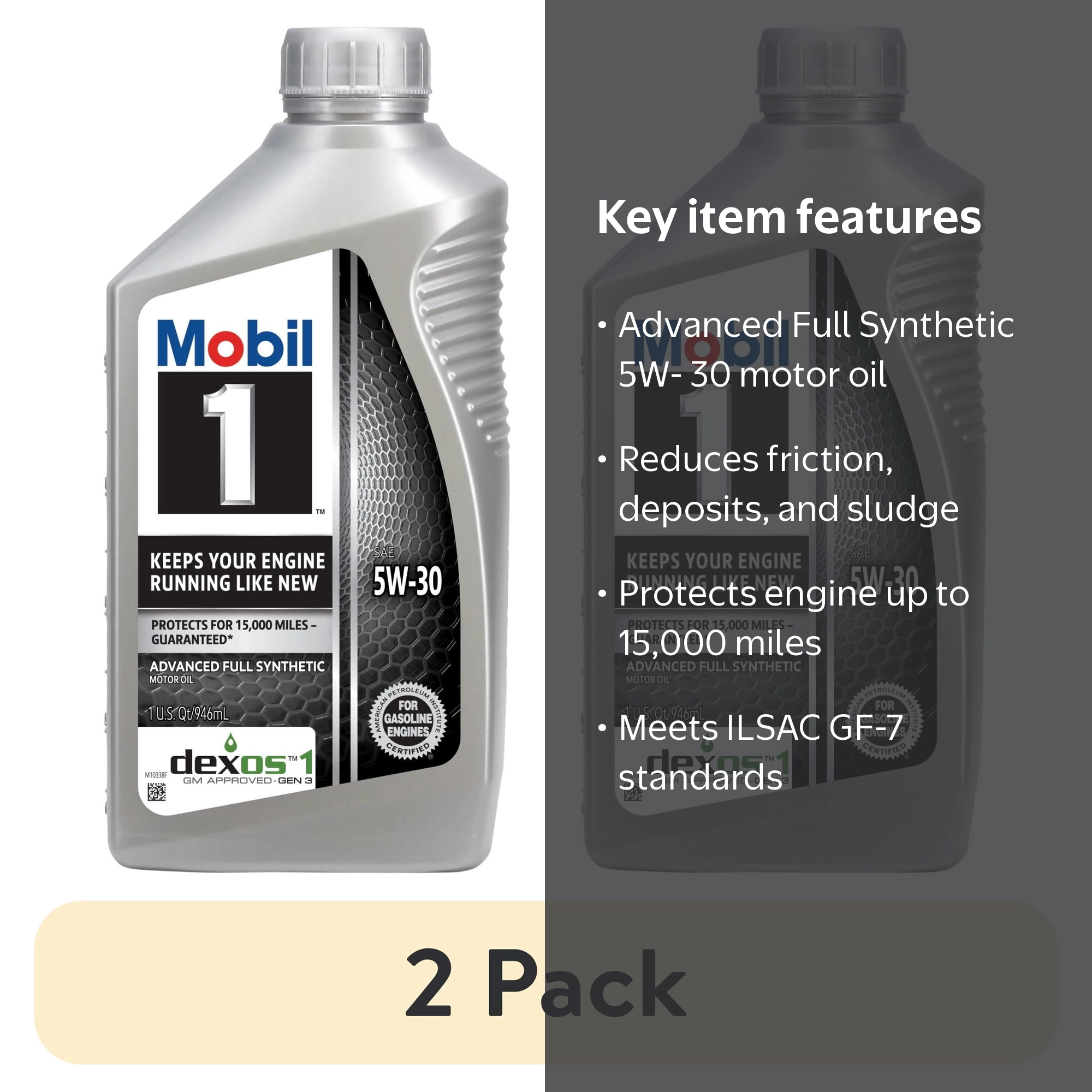 Mobil 1 Advanced Full Synthetic Motor Oil 5W-30, 2pk, 1 qt