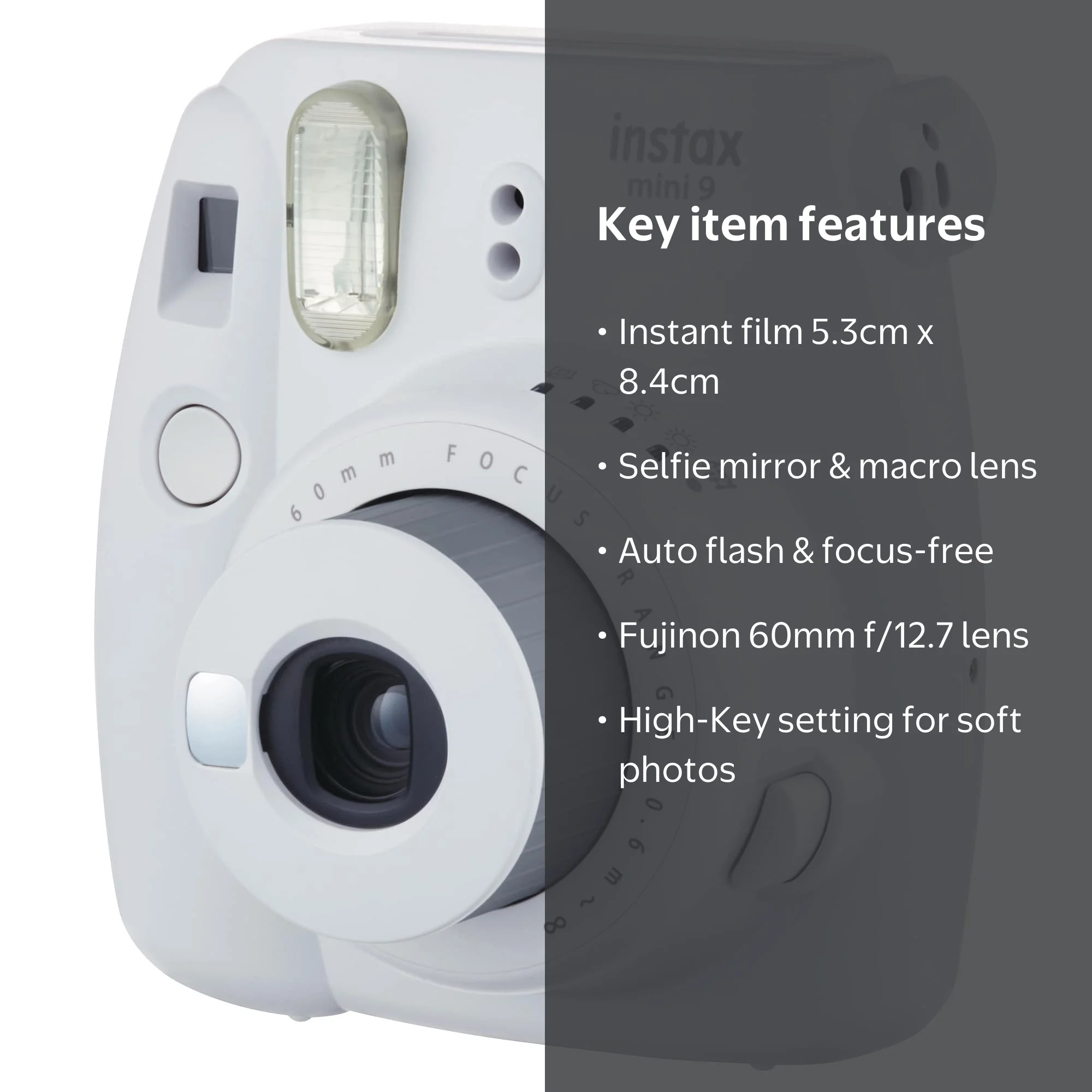 Fujifilm, Instax Mini 9, Smokey White, Instant Film Camera