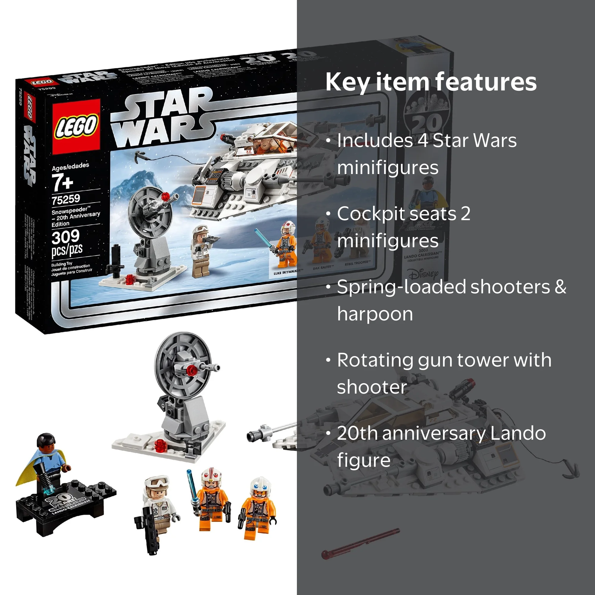 LEGO, Star Wars Snowspeeder Vehicle Model, 75259, 309 Pieces