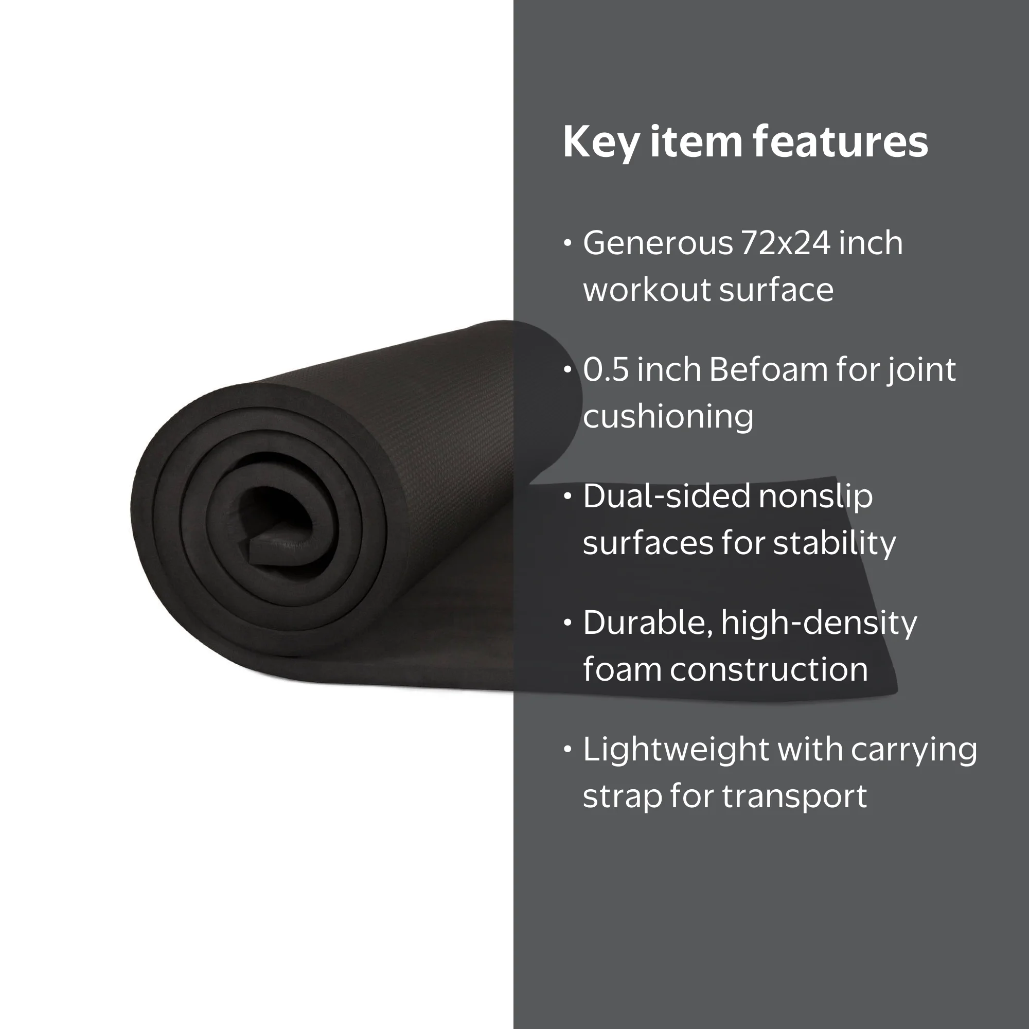Wakeman, Yoga Mat, 1/2 Inch Extra Thick, With Carrying Strap