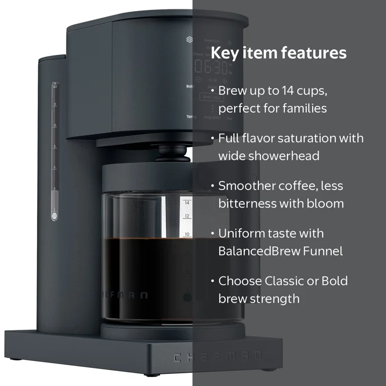 Chefman, Caffeinator Drip Coffee Maker, Black, 14-Cup