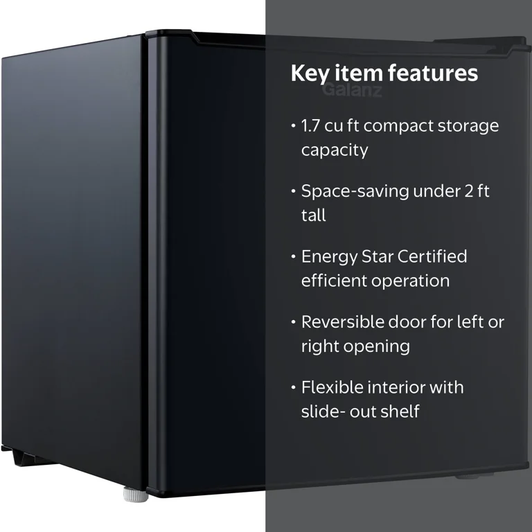 Galanz Small 1.7 Cu ft Single Door Mini Fridge GL17BK for Dorm