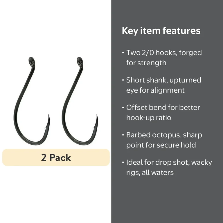 2.0 fishing hooks Inline 2 X Strong Mustad O'shaughnessy 3407ss-DT Duratin gave these fishing hooks lighter weight (2 pack) Gamakatsu Octopus Fish