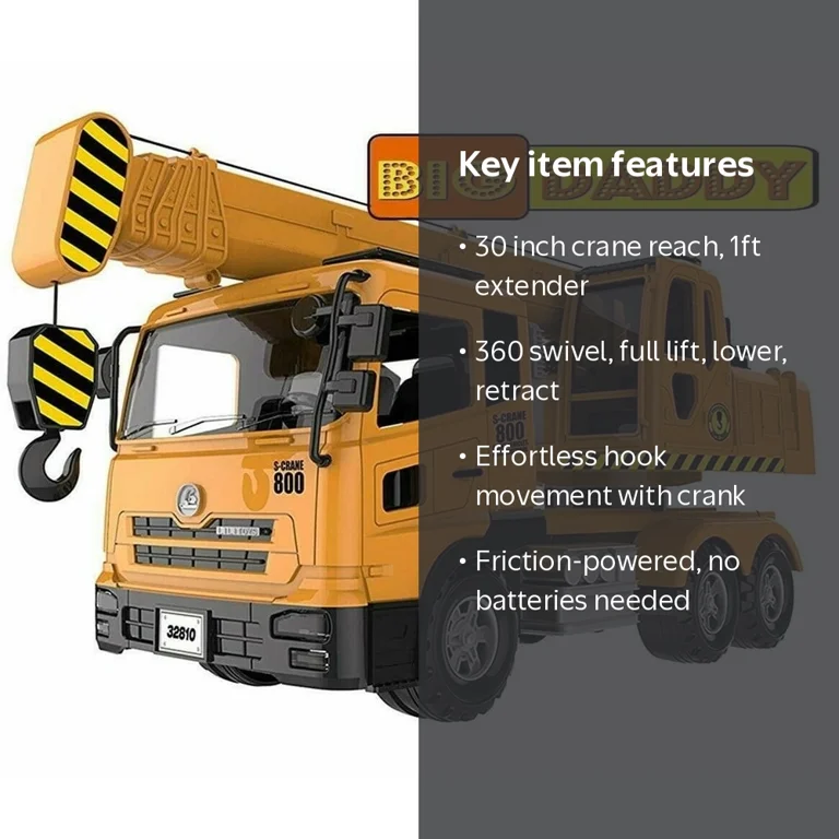 BIG DADDY, Toy Truck Crane, Extendable Arms and Lift Crane Arm