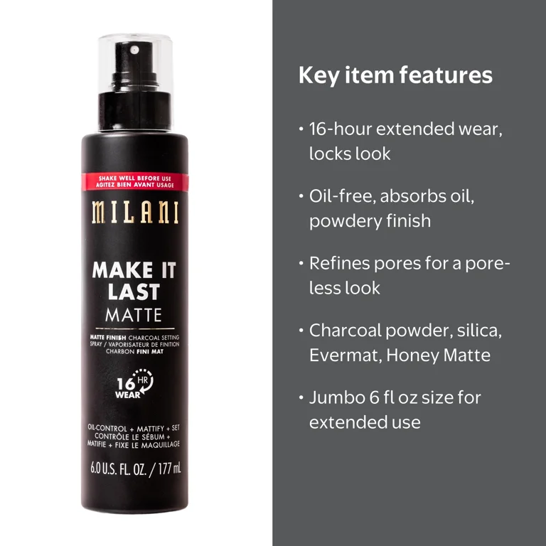 Milani Make It Last Charcoal Jumbo XL Setting Spray, Matte Finish