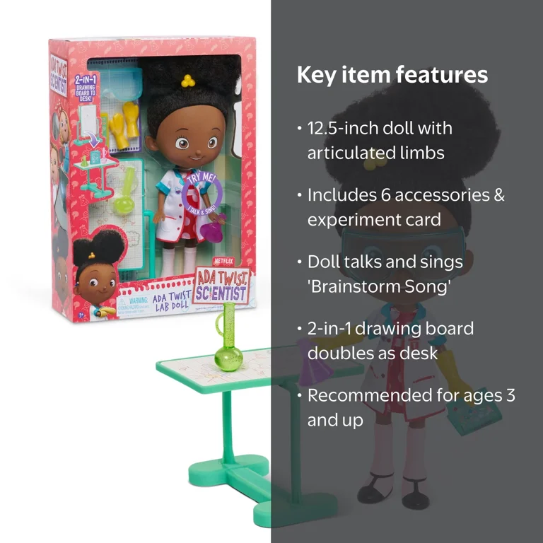 Ada Twist, Scientist, 12.5 Inch Interactive Doll, with Accessories