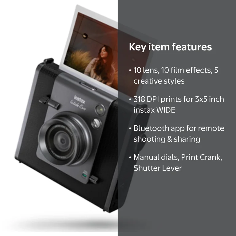 Fujifilm, Instax Wide EVO Hybrid Camera, Black with Wide-Angle