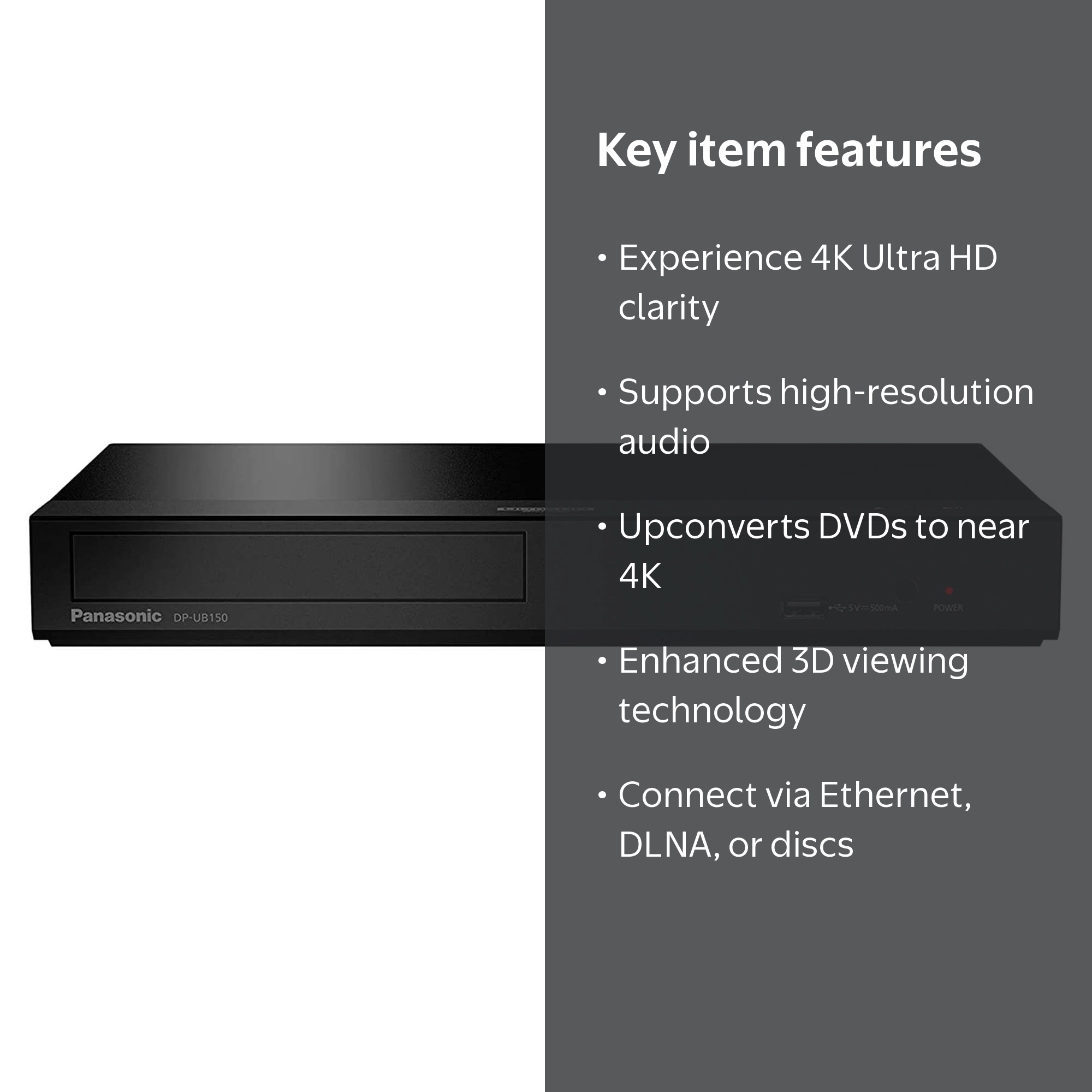 Panasonic 4K Ultra HD Blu-Ray Player with Remote, DP-UB150-K - Hi