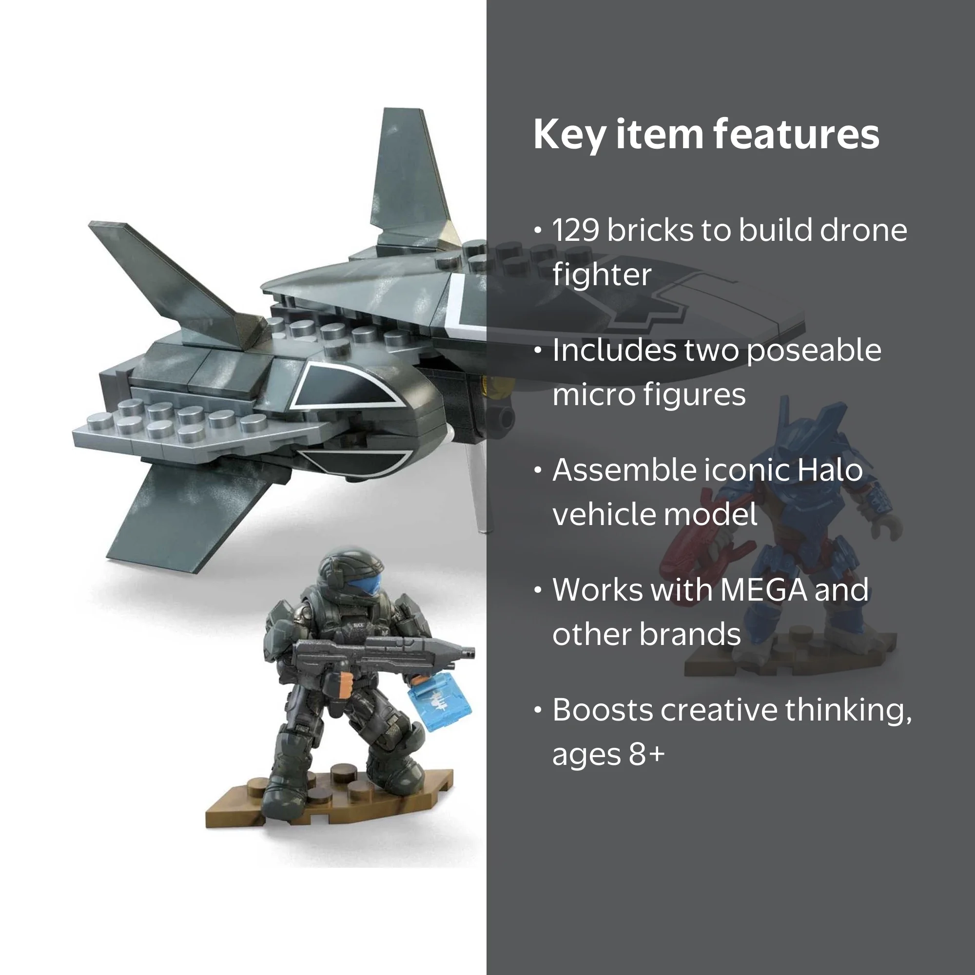 MEGA Halo ODST Wombat Drone Fighter Aircraft Building Set with 2