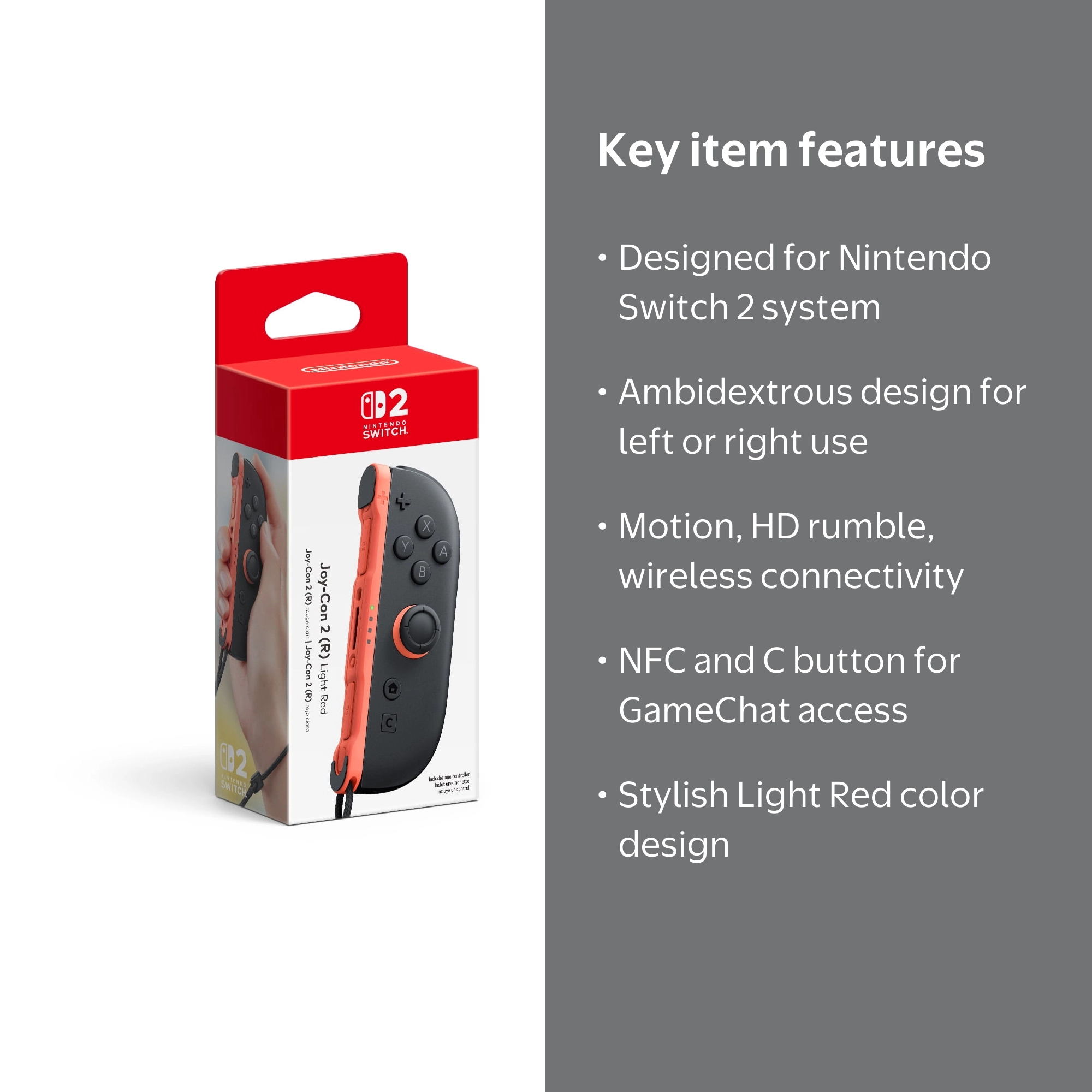 Free Shipping! Nintendo Joy-Con 2 R Light Red Controller with NFC