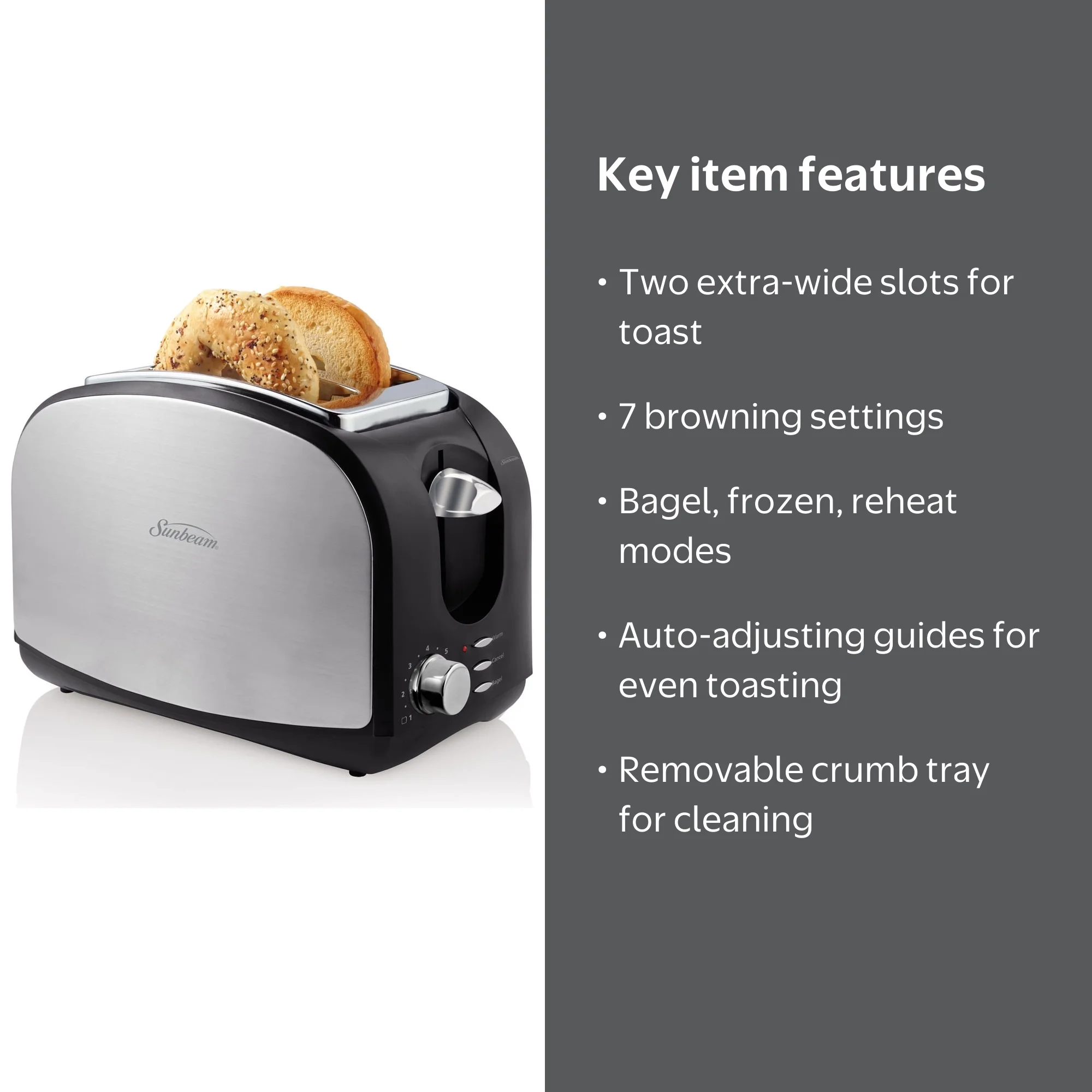 Sunbeamシルバースロット トースター Sunbeam 2-Slice Toaster with Extra Wide Slots, Anti-Jam and Toast