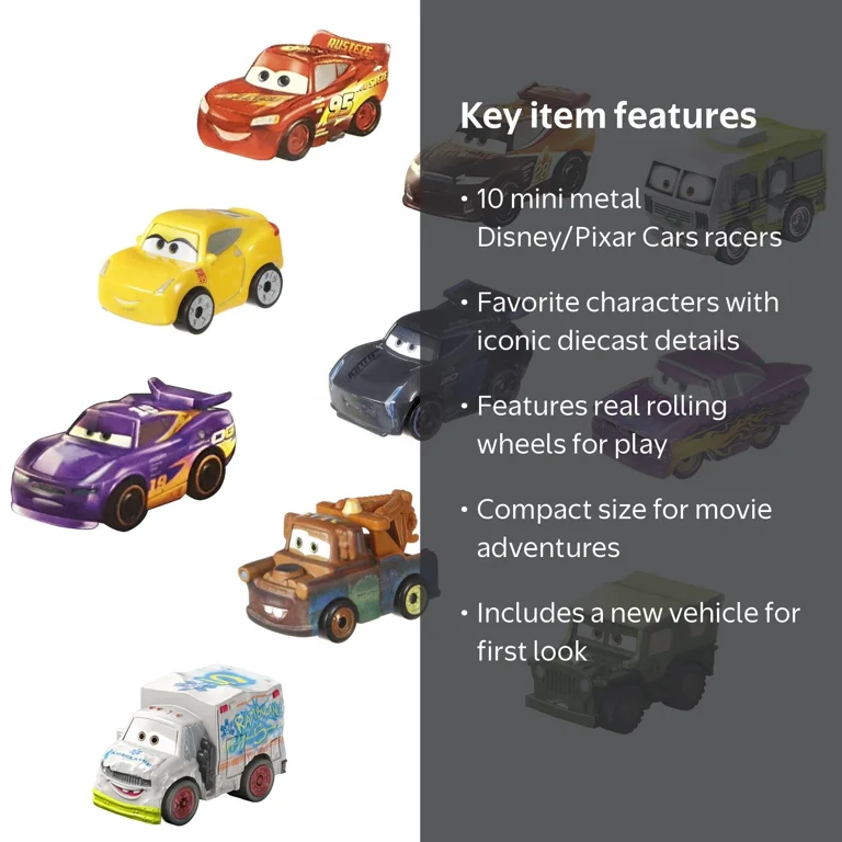 Disney Pixar Cars Micro Racers 10-Pack Mini Cars, Collectible