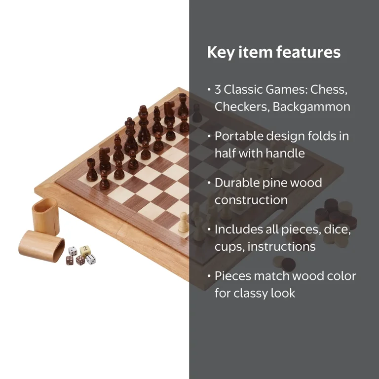 Mainstreet Classics Dutchman 3-in-1 Game Set, Chess, Checkers