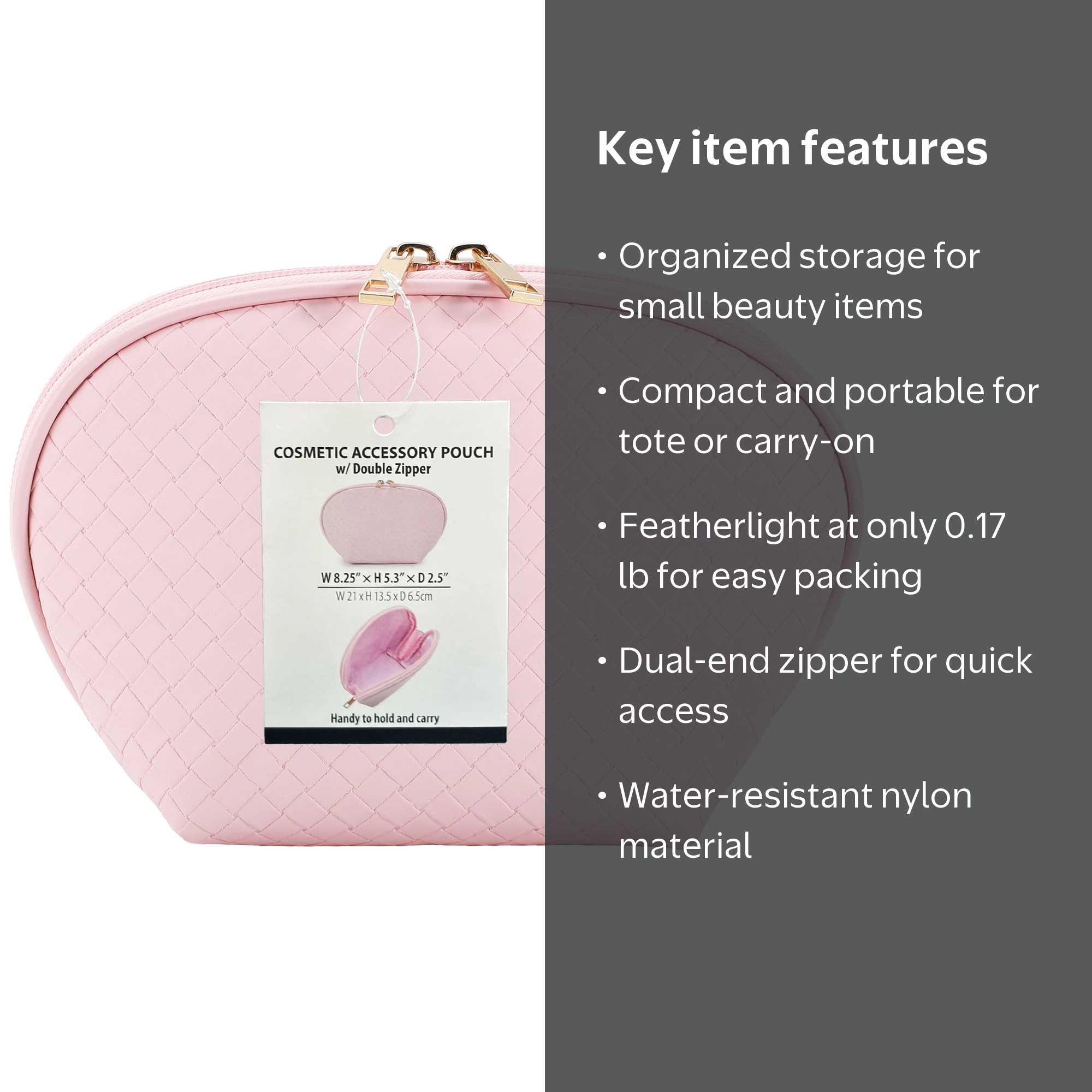 Walmart Makeup Bag Cosmetic Pouch with Double Zipper, Baby Pink